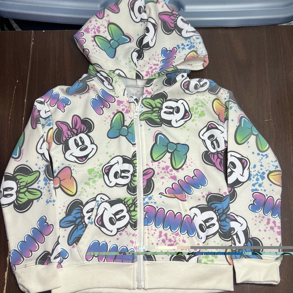 Disney Minnie Mouse Girls Size 6 Zip Hoodie "Graffiti/Paint Splatter" Print EUC‎
